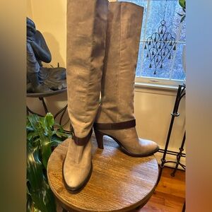 Elegant Taupe w/brown buckle strap Knee-High Women's Boots